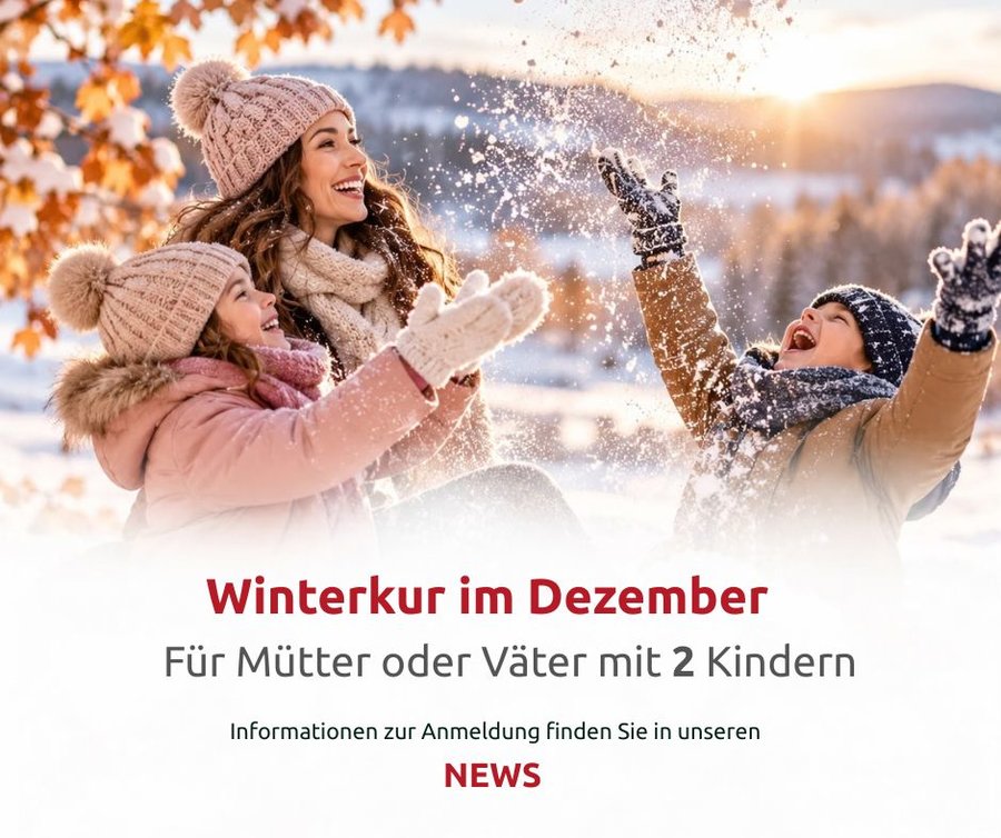 Mutter mit 2 Kindern im Winter in Kur