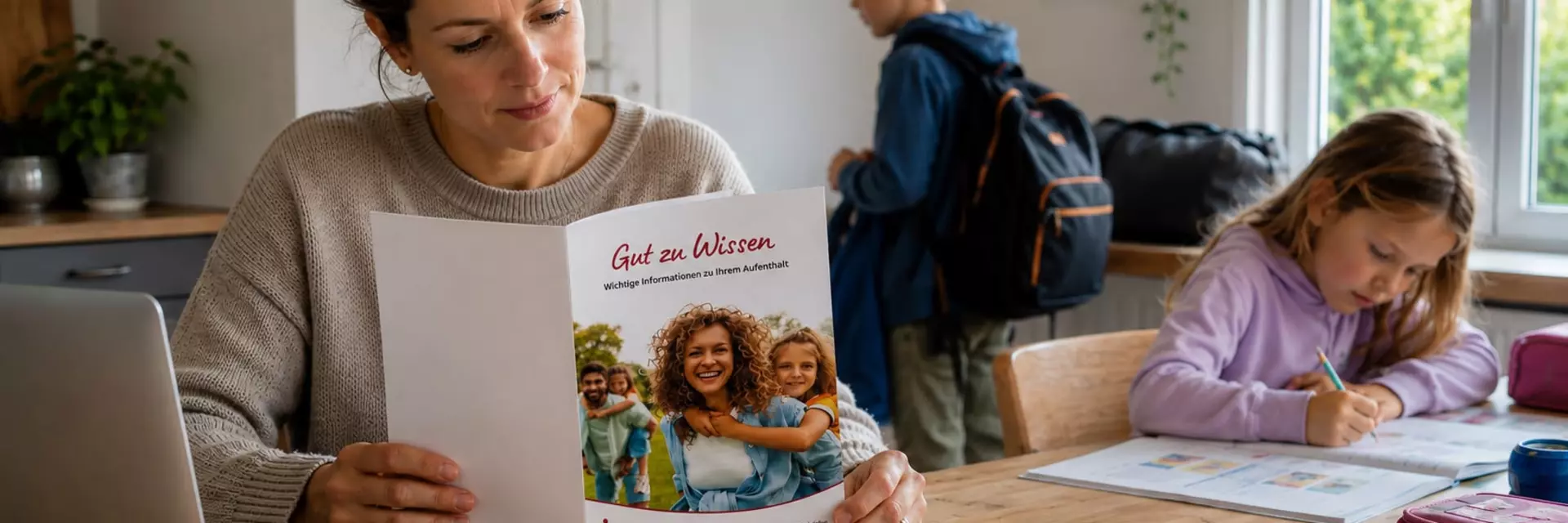 Mutter informiert sich über die Mutter-Kind-Kur auf Gut Holmecke im Sauerland